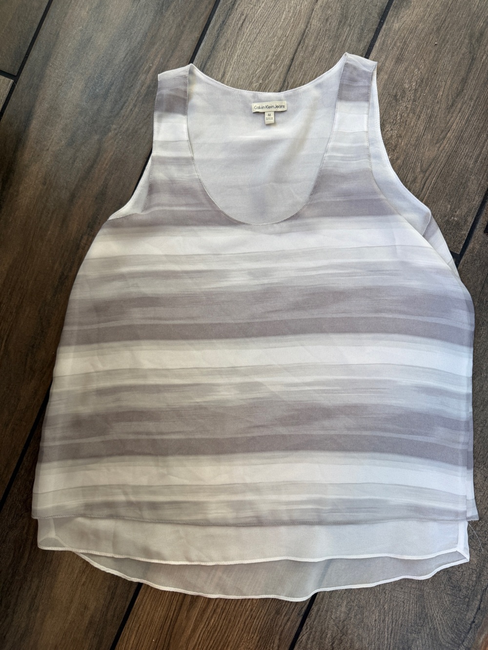 Calvin Klein Jeans Gray and White Striped Tank Top